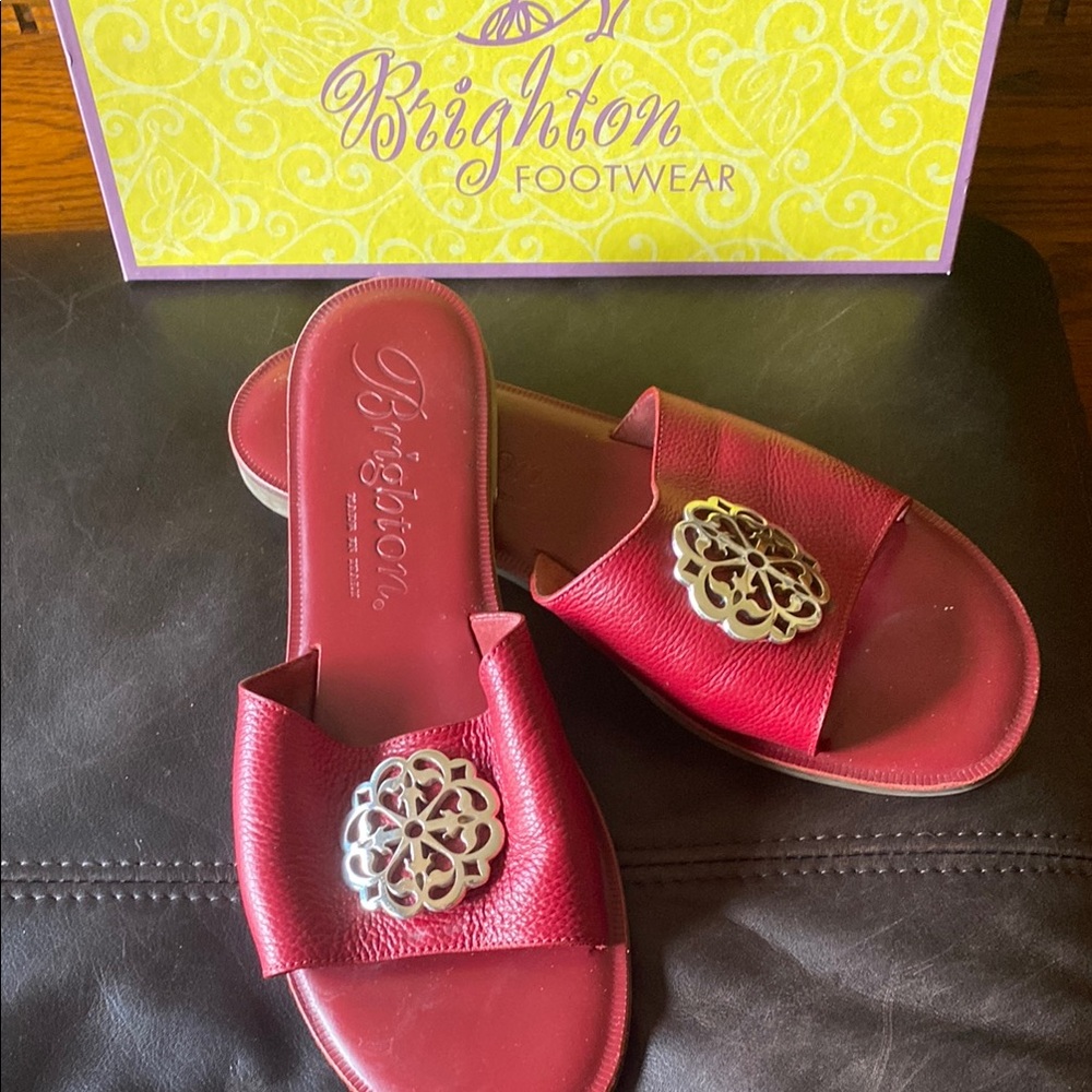 Brighton Red Sandals with Gold Medallion